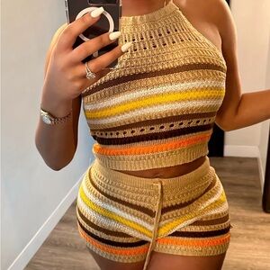 Striped Knit Halter Top and Shorts Set